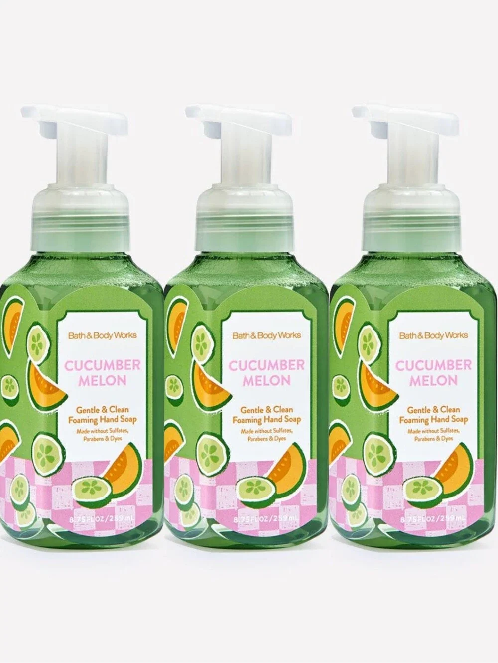 Bath & Body Works Cucumber Melon Gentle & Clean Foaming Hand Soap Set of 3 NEW